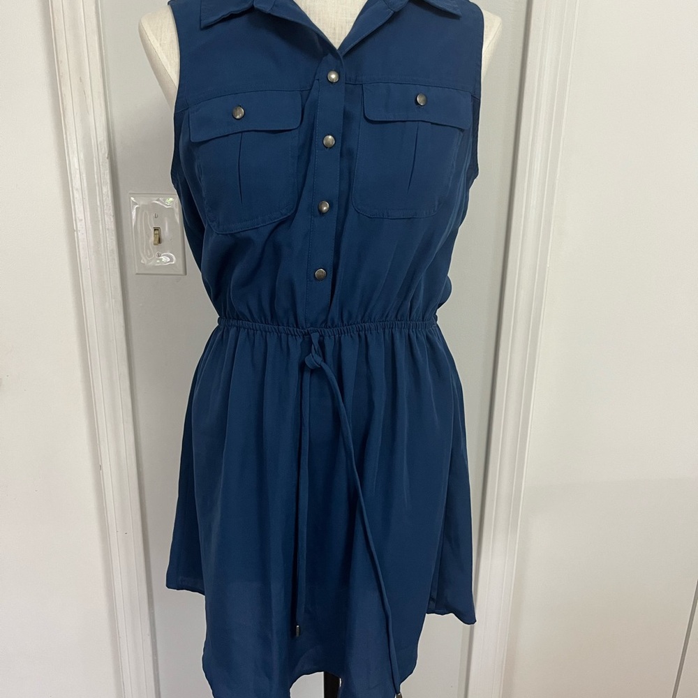 Sleeveless Blue Shirt Dress